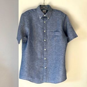 Brooks Brothers Short Sleeve Button Down Shirt, Linen, Regent Fit, Size Medium
